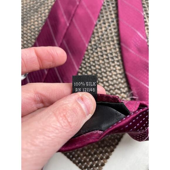 Calvin Klein Mens Neck Tie Burgundy Striped Silk Suit Tie For Men Formal - Picture 7 of 8